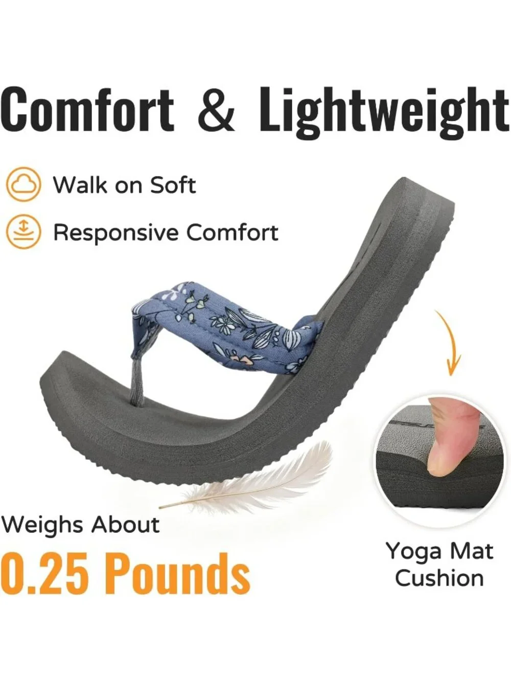 Women's Blue Gray Summer Lightweight Soft Fabric Straps Flip Flops Beach Sandals